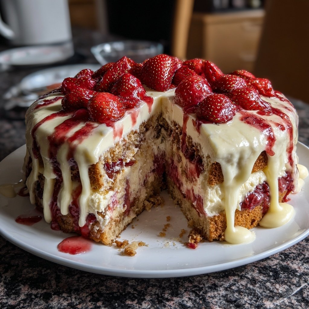 Herztorte mit Erdbeeren und weißer Schokolade