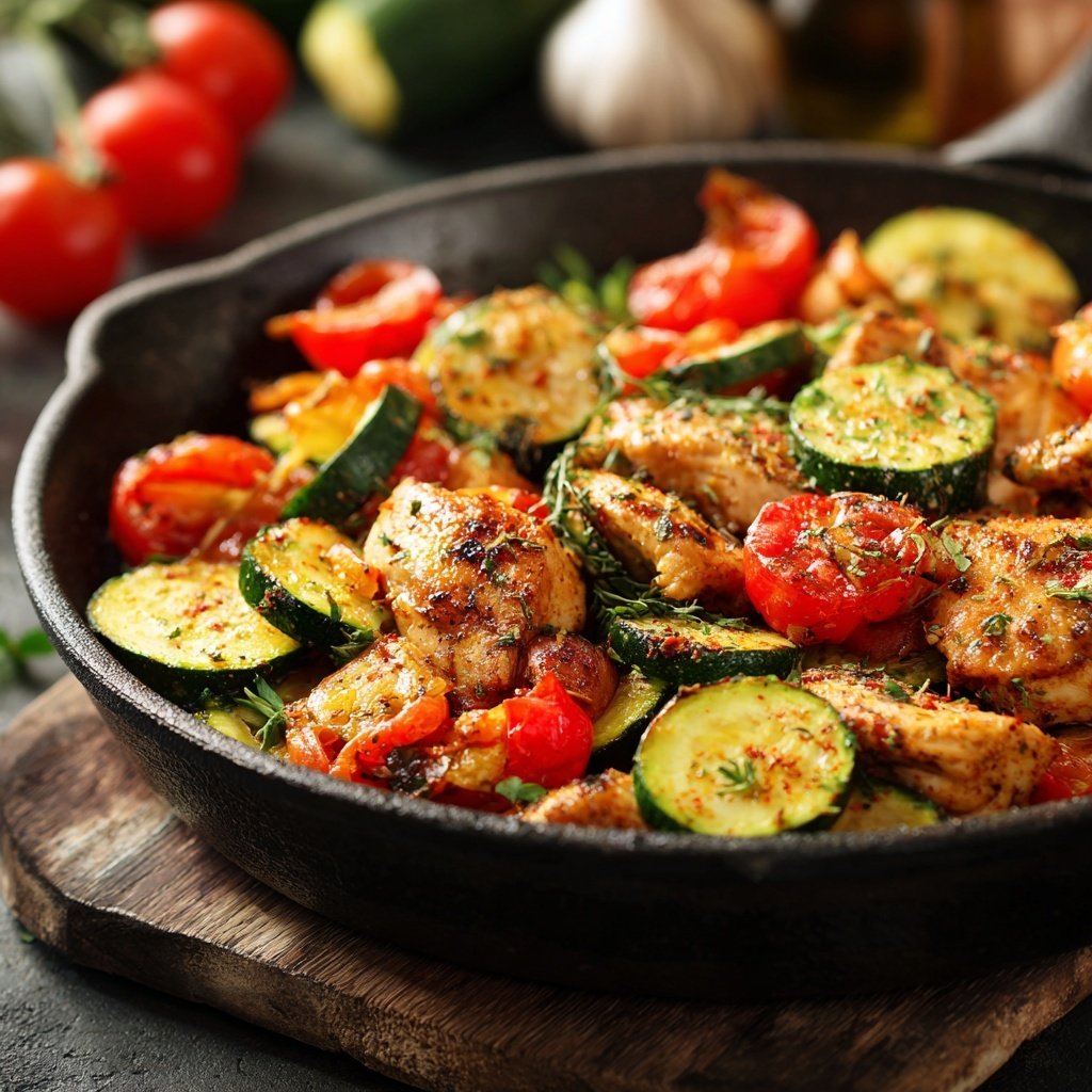 Kalorienarme Hähnchenpfanne Mit Zucchini Und Tomaten